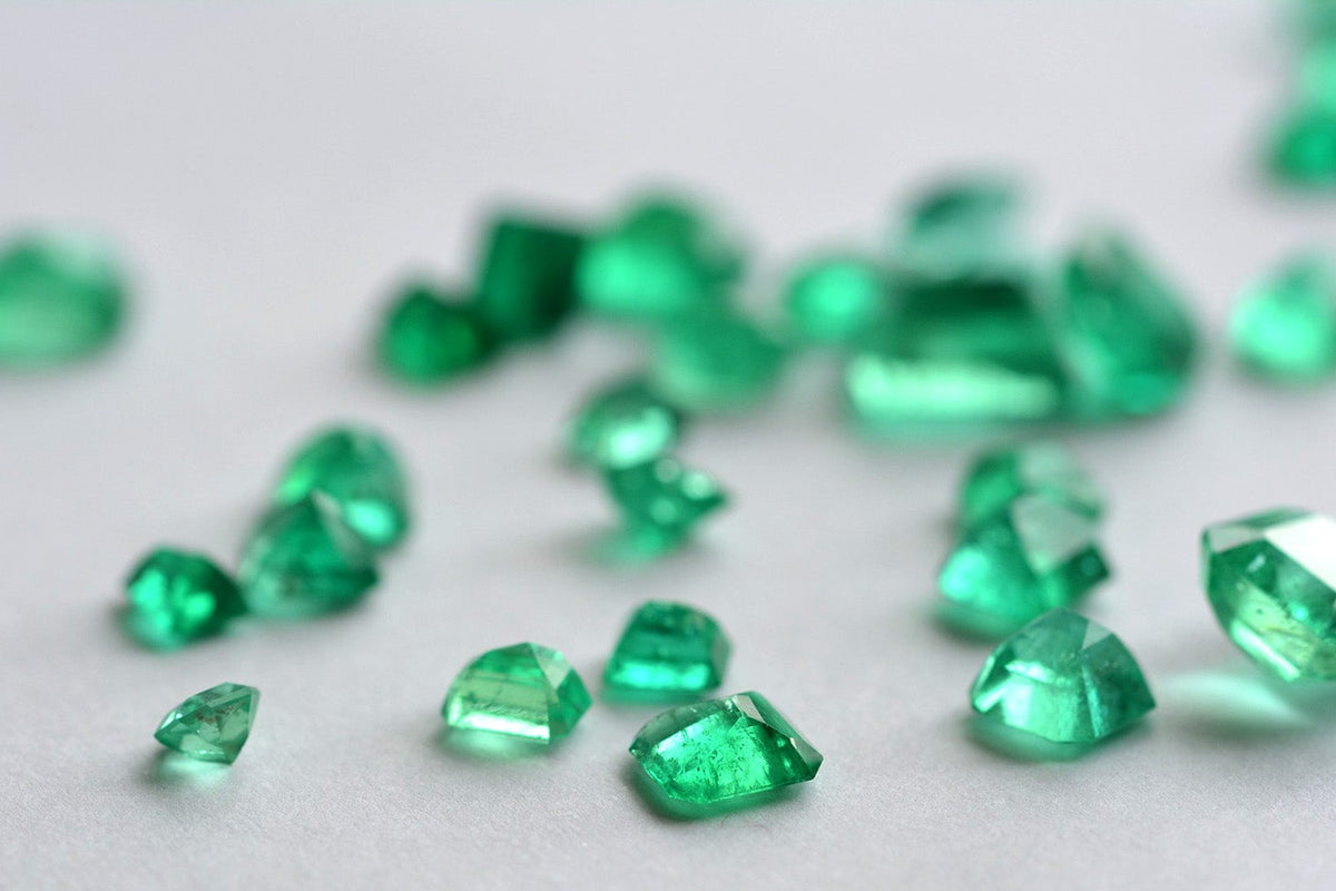 Faceted emerald gemstone, May's birthstone, showing the characteristic deep green color